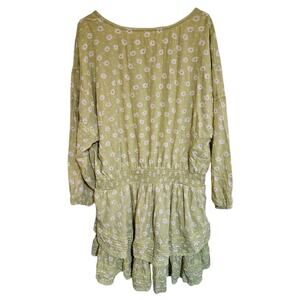 Aerie Green Floral Boho Lightweight Rock 'n' Ruffle Mini Dress Size XXL